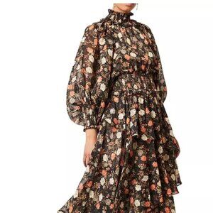 250$ Elliatt Astrid Smocked Asymmetric Ruffle Tiers Skirt Dress XS Multicolor